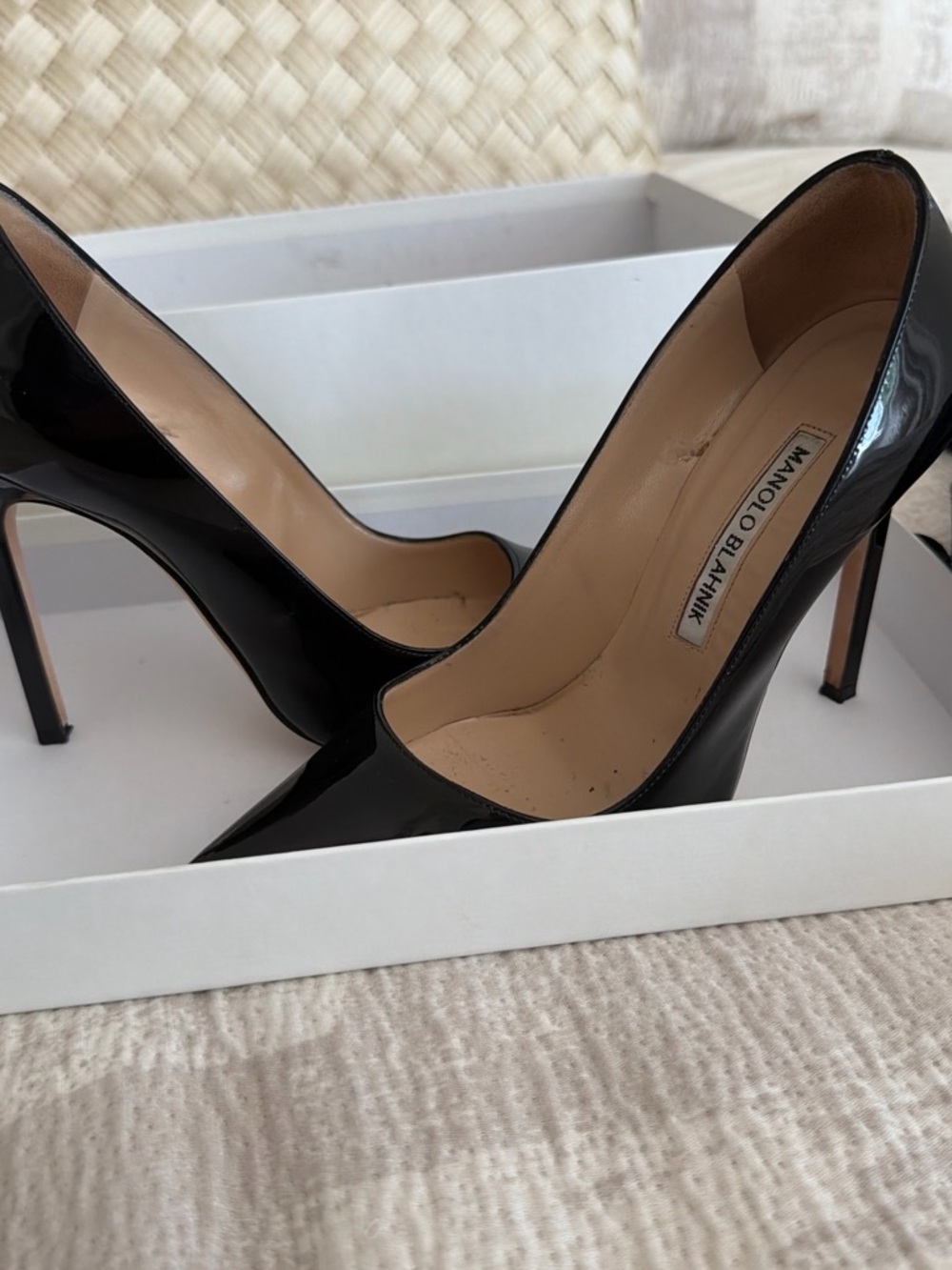Manolo Blahnik Black Patent Pointed-Toe Stiletto Pumps